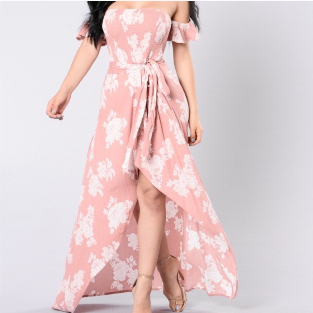 Mauve high low off the shoulder wrap maxi dress - Picture 1 of 5